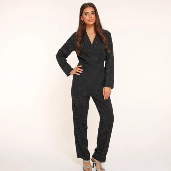 Black Glitter Stones Long Sleeves-Jumpsuit<Olivia & Kate Shop