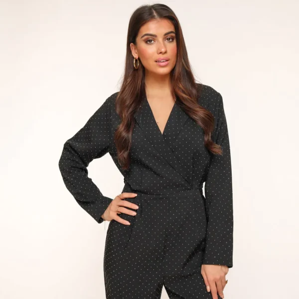 Black Glitter Stones Long Sleeves-Jumpsuit<Olivia & Kate Shop