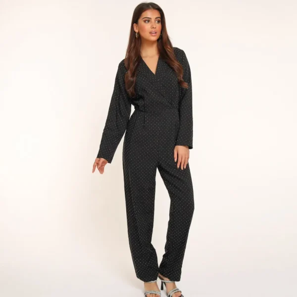 Black Glitter Stones Long Sleeves-Jumpsuit<Olivia & Kate Shop