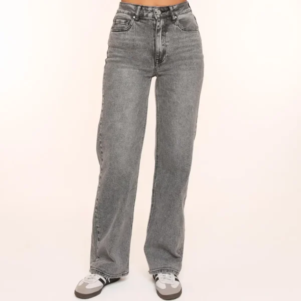 Grey Straight Wide-Jeans<Olivia & Kate Best