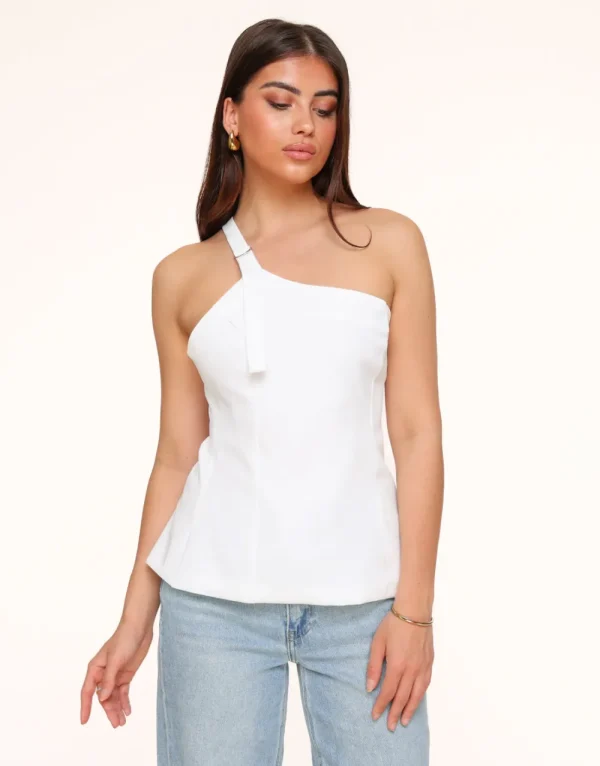 White Asymmetric Open Back-Top<Olivia & Kate Shop
