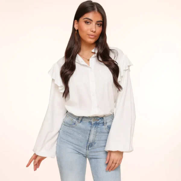 White Shoulder Ruffel-Blouse<Olivia & Kate Online