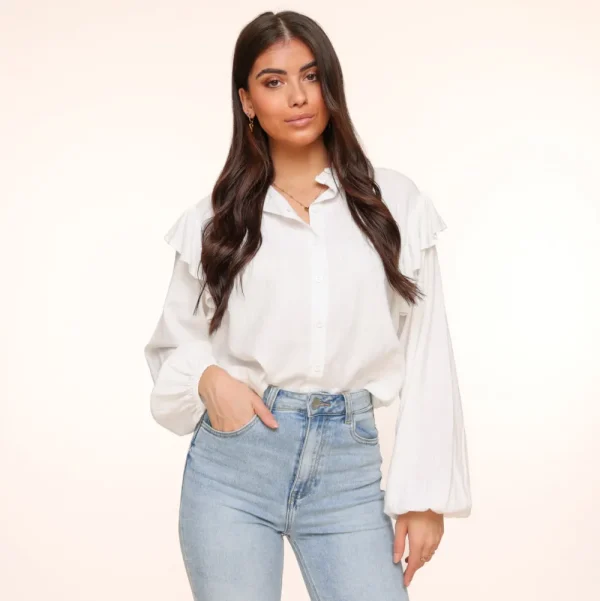 White Shoulder Ruffel-Blouse<Olivia & Kate Online