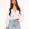 White V-Neck Details-Blouse<Olivia & Kate Cheap